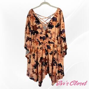 Torrid Women's Baby Doll Tunic Top Size 3x 22-24 V Neck Orange Brown BOHO NWT